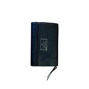 Fossil Pebbled Leather Dawson Trifold Wallet Multifunction Black Coin Purse